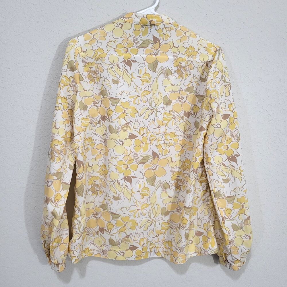 ACT III Vintage Blouse Women's Size Medium Butter Yellow Floral Bow Neckline - Picture 3 of 16